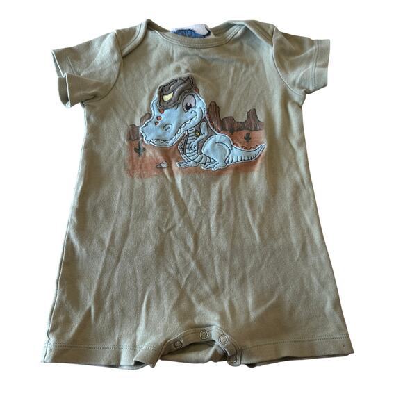 GNU BRAND Green Dinosaur Romper - Size 12/18 Months - Picture 1 of 4